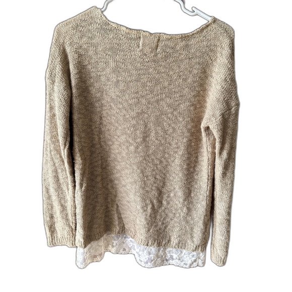 Hippie Rose Sweater Women’s Medium Beige Knit Lace Hem Pullover Casual Boho Chic - Picture 8 of 8